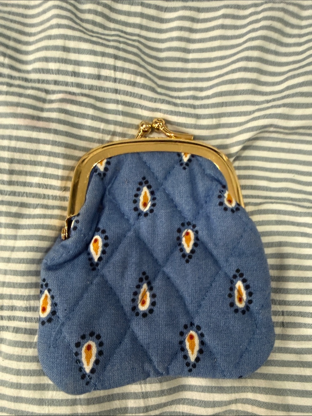 Vera Bradley Quilted Blue Coin Purse with Gold Frame
